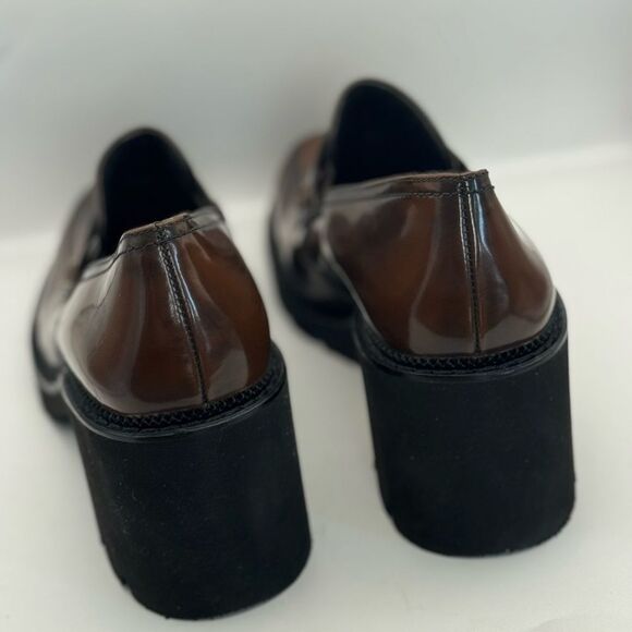 Paul Green Women’s Size 10.5 Janice Lug Sole Heeled Loafers Brown Leather - Picture 7 of 10